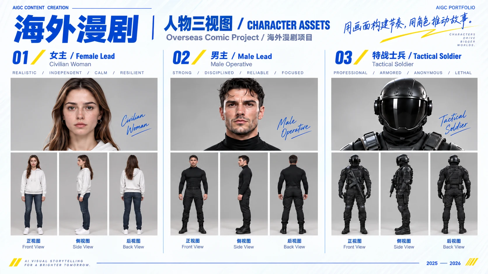 海外漫剧人物三视图