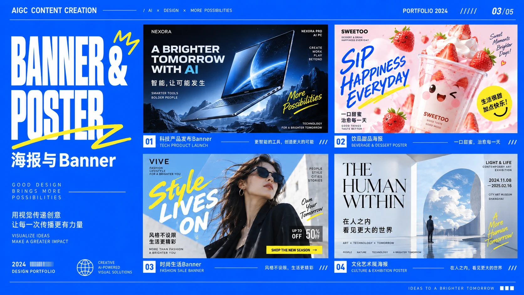 科技、饮品、时尚与文化主题 Banner 和海报设计